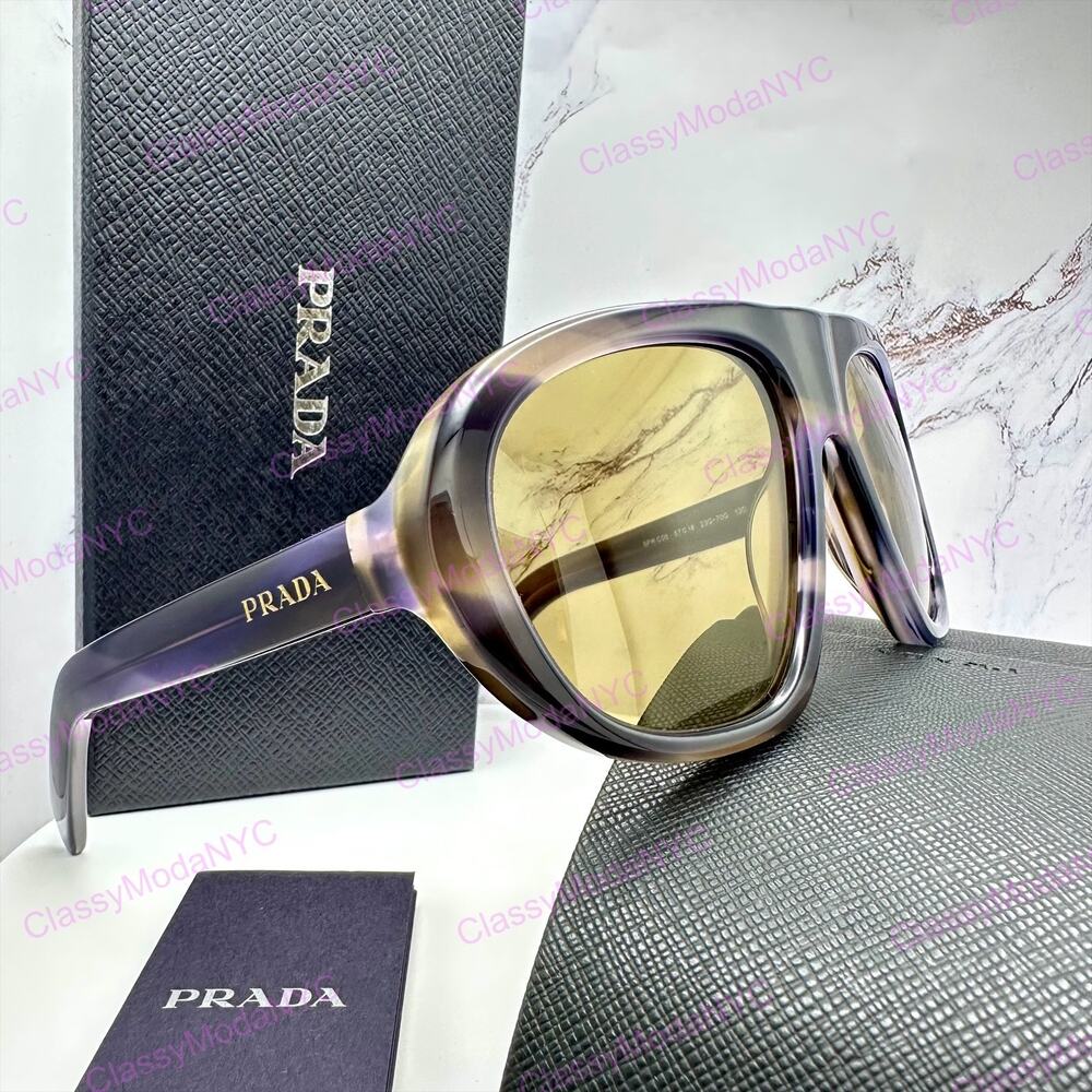 New PRADA Sunglasses Brown Striped Laguna Aviator Shield Mask New - Picture 4 of 16